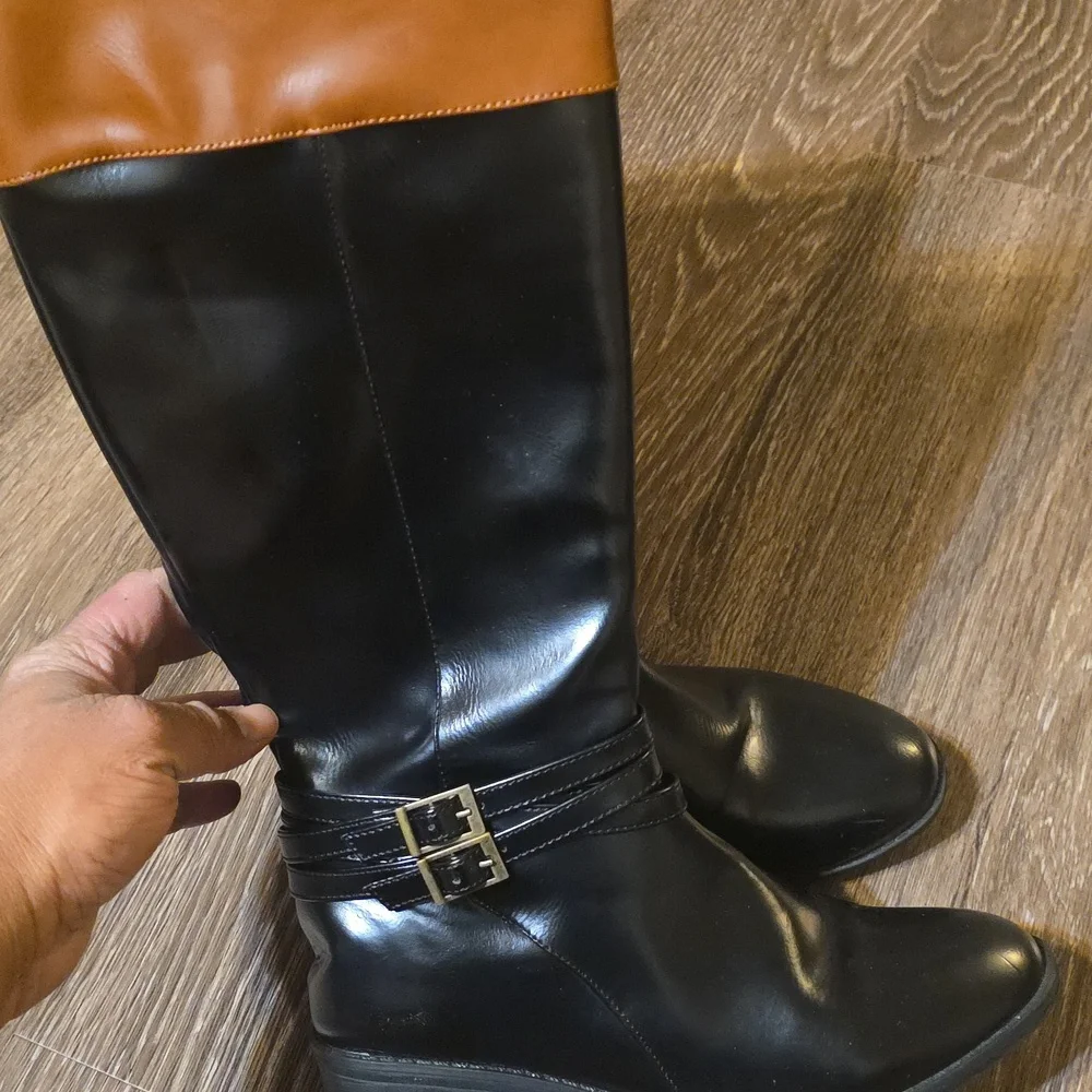 Kohl's So Trixieblack Black and Brown Heeled Leather Riding Boots - Picture 4 of 4